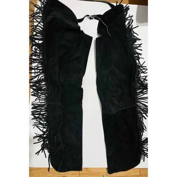 Equi-Grip HORSE Split Suede Leather Fringed PMS Show Chaps BLACK Size Adult L - Picture 5 of 15